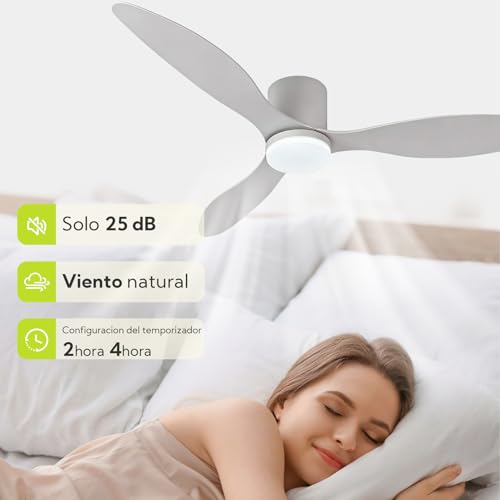 Large Ceiling Fan with Light and Control 132cm (52"), Silent DC Motor, 3 Plastic Blades, Adjustable LED, Modern Low Consumption Fan for Living Rooms, White
