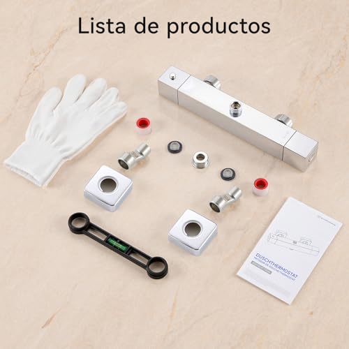 Auralum Thermostatic Shower and Bath Tap, Anti-scald Cold Body Wall Mixer with Button 38 °C, 2 G1/2 Inch Taps, Adapter G3/4 Inch, Adjustable 135-165 mm, Universal Replacement, Chrome