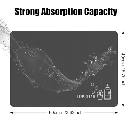 Siliget Bath Mat 60 * 40cm Quick Dry Non Slip Floor Mat Absorbent Magic Mat Kitchen Washable Carpet Toilet Anti Mould (Grey, 60 * 40)