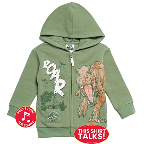 JURASSIC WORLD DINOSAUR T-REX LITTLE BOYS FLEECE ZIP UP HOODIE GREEN 6