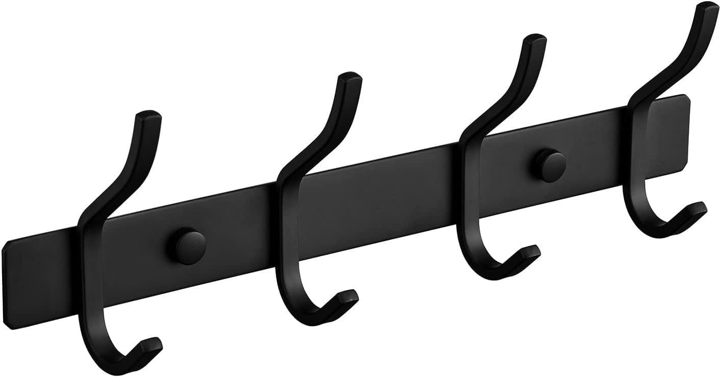 YUET Door Hooks, Towel Hook Stainless Steel Coat Hooks Wall Mounted Screw in Modern Metal Heavy Duty Coat Rack Row of Hooks Hanger Robe Clothes Hat Hook for Bathroom Bedrooms (Black)