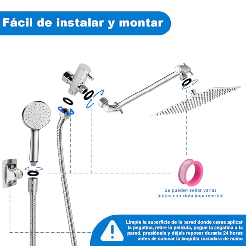 GALASALA Regaderas para Baño de Alta Presión, Regadera Doble para baño con Cabezal de Ducha de Lluvia de 8'' y Regaderas de Teléfono para Bano de 5 Modos con regadera, para Hogar y Hotel (Cromo)