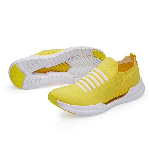 Phefee Slip on Walking Shoes for Women Lightweight Comfortable Work Shoes Non-Slip Tennis Shoes Fashion Sock Sneakers(Yellow,37)