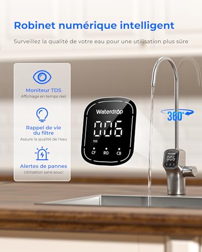 Waterdrop G3P800 Reverse Osmosis System, Fast Flow 800 GPD, NSF/ANSI 58 Certified, 3:1 Pure Sewer, Tankless Reverse Osmosis System Under Sink Tankless Reverse Osmosis System, TDS Reduction