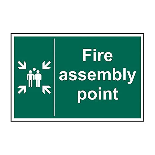 Spectrum Industrial 12029 Fire Assembly Point Safety Sign, Non Adhesive Rigid 1mm PVC Board, 200mm x 300mm, Multi-Colour, 200 x 300 mm
