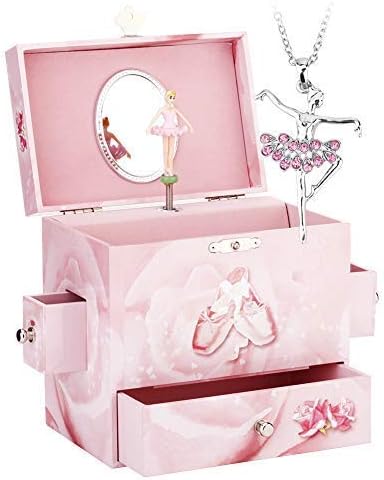 Kids Musical Jewelry Box for Girls with Drawer and Jewelry Set with Ballerina Theme – Swan Lake Tune Pink Kids Musical Jewelry Box for Girls with Drawer and Jewelry Set with Ballerina Theme – Swan Lake Tune Pink