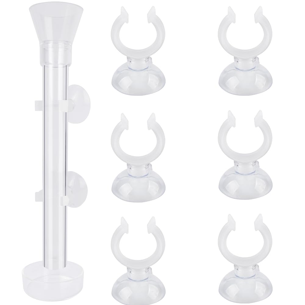 Huayue Aquarium Class Shrimp Feeding Dish - Acrylic Shrimp Feeder Tube with Fish Feeding Bowl and 6 PCS Suction Cups