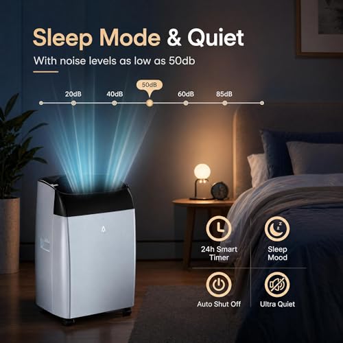 IDEALHOUSE 14,000 BTU Portable Air Conditioner for Large Room Up to 700 Sq.ft, 3-in-1 Portable AC Unit with Secure Window Kit, Auto-Evaporating Floor Air Conditioner with Remote & Timer for Bedroom