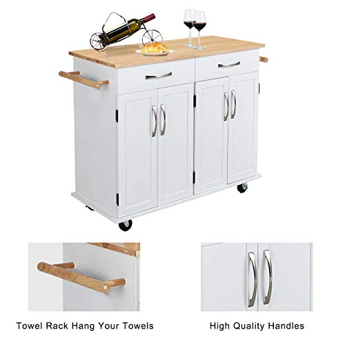QCen Kitchen Island on Wheels with Large Storage and Drawers