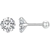 BISAER Cubic Zirconia Earrings Studs 18K Gold Plated Flat Back Sterling Silver Earrings Hypoallergenic CZ Earrings for Women Gifts for Her