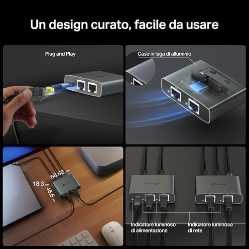 EH310 Sdoppiatore Ethernet Gigabit, Velocità Gigabit 1000 Mbps da 1 a 3, Compatibile con Cavi Ethernet di Cat 8/7/6/5e/5, Involucro in Leghe di Alluminio, Plug&Play