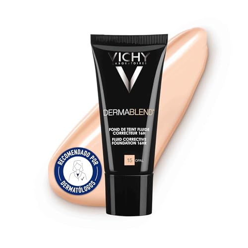 Vichy Dermablend, Teint-korrigierendes Make-up, Foundation bei empfindlicher und unreiner Haut, Ohne Maskeneffekt, Parfuemfrei, Farbton: 15 opal, 30 ml