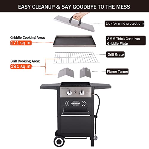 Sophia & William 2Burner Gas Grill and Griddle Combo Portable Flat Top