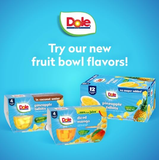 DOLE PINEAPPLE TIDBITS IN COCONUT WATER 4-4OZ CUPS