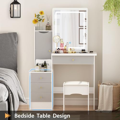 FAMAPY Vanity Makeup Mirror Desk Vanity Desk with Mirror and Lights