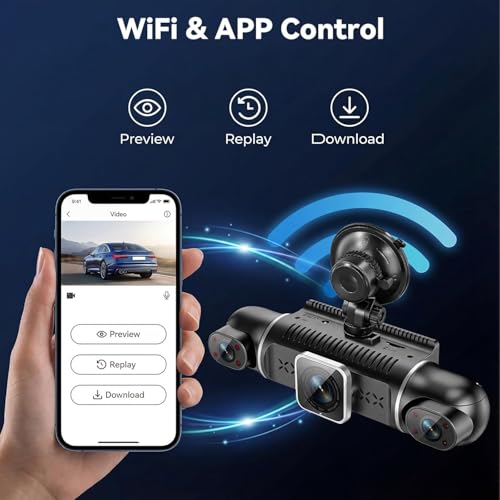 Zomolither Cámara de salpicadero de 4 canales 360° con cámara frontal 2K y vigilancia completa 1080p, modo estacionamiento, visión nocturna, WiFi/aplicación, sensor G, grabación en bucle para todos