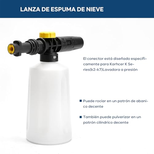 Boquillas de espuma para hidrolimpiadoras，Compatible Karcher (K2 K3 K4 K5 K6 K7 Serie K).Boquilla Rociadora Ajustable de 750 ml.Generador de Jabón, Hidrolavadora de Alta Presión, Espumador de Coche