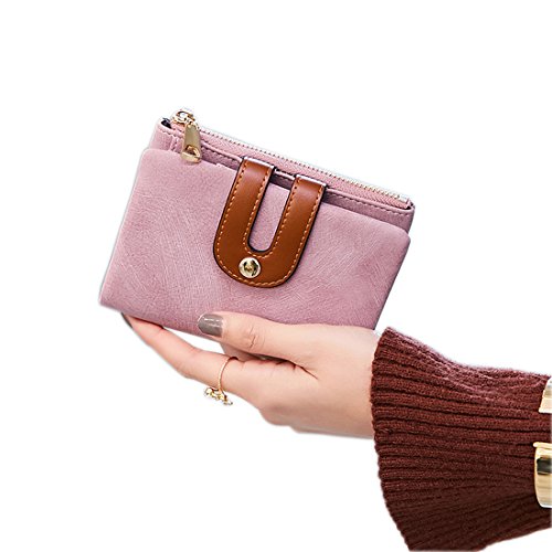 Women's Rfid Small Bifold Leather Wallet Ladies Mini Zipper Coin Purse
