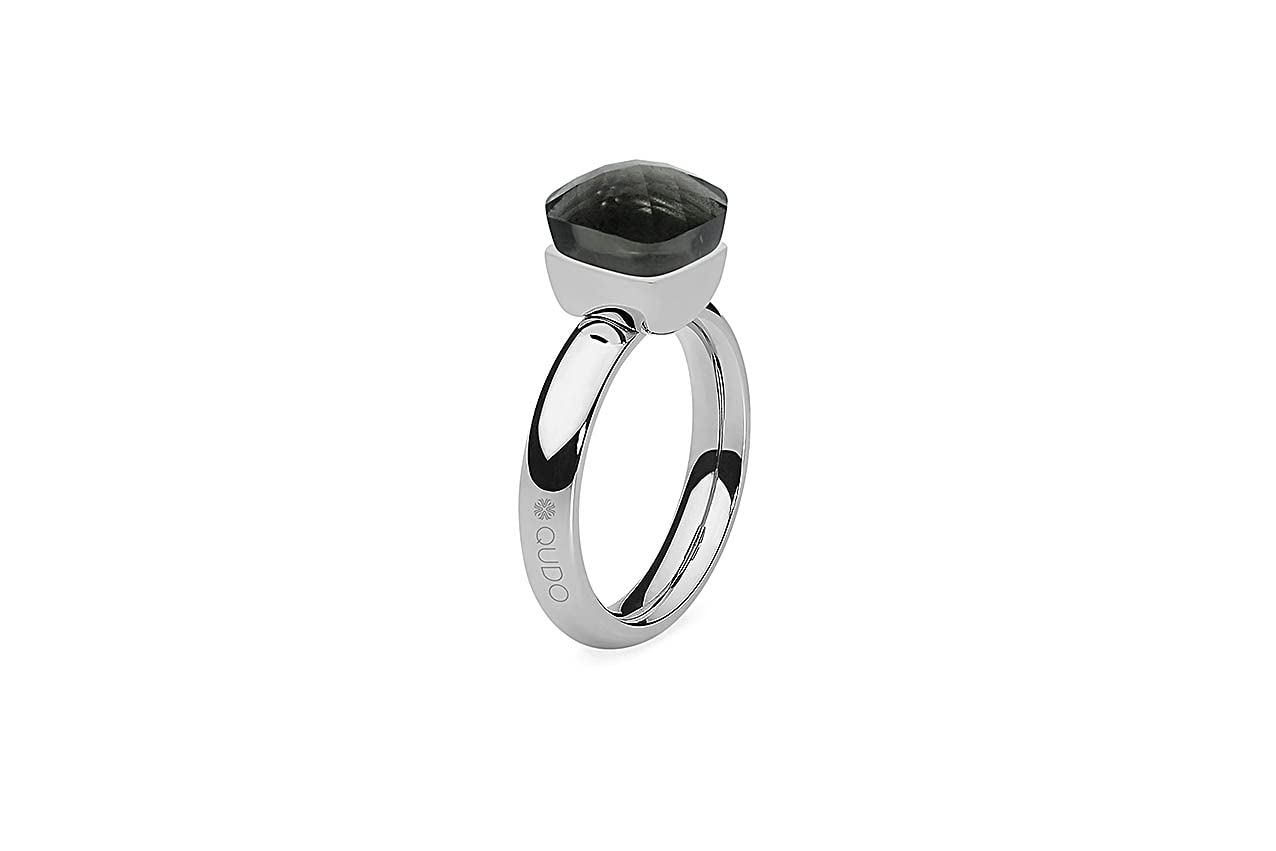 Qudo Firenze Stainless Steel Ring Silver with Smoke Stone (Grey), Stainless Steel