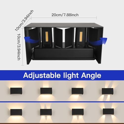 FUPE 25W LED Outdoor / Indoor Wall Light IP65 Waterproof Modern Aluminium Black 3000 K Warm White Outdoor Wall Light Adjustable Light Angle