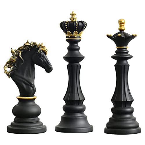 Photo 1 of ?? 3 Pack Chess Statue Ornaments King Queen Knight Sculpture Resin Craft Decoration for Home Office Desk Table Wine Cabinet Arrangement Gift (Black)