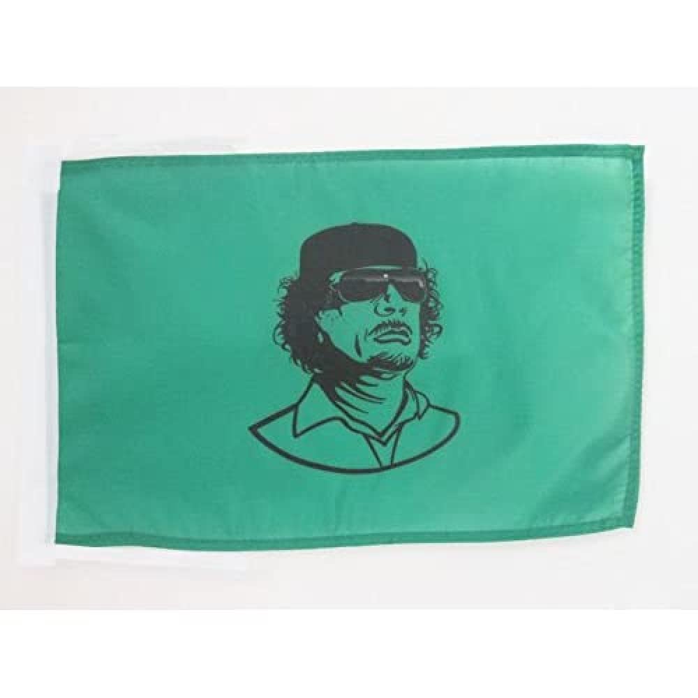 AZ FLAG - Libya with Gaddafi Flag - 18'' x 12'' - 100% Polyester Libyan Small Banner with Two Cords - Fade Resistant - Vivid Colors - 18x12 in - 45x30 Cm