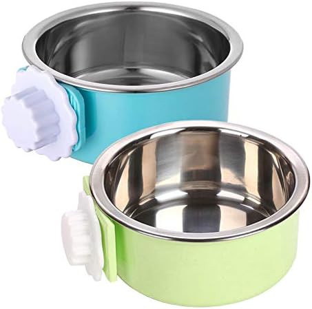 kathson Crate Dog Bowl, Removable Stainless Steel Hanging Pet Cage Bowl Food & Water Feeder Coop Cup for Cat, Puppy, Birds, Rats, Guinea Pigs