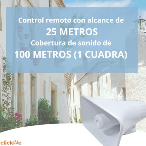 Clicklife Sirena de Alarma Vecinal con 6 Controles Remotos, Frecuencia 433 MHz, 30W, Resistente a la Intemperie, Ideal para Hogares, Negocios y Escuelas