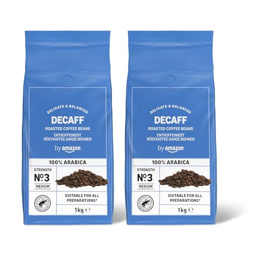 Café descafeinado en grano, tueste claro, certificado Rainforest Alliance, 1 kg (Paquete de 2)