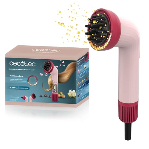 Cecotec Kompakter Haartrockner IoniCare Dry&Keratin Cotton Candy. 1200W, 107000RPM, Brushless-Motor, Ionenfunktion, Kopf mit NutriEssence-Technologie und harten Borsten, Konzentratoraufsatz, Rosa