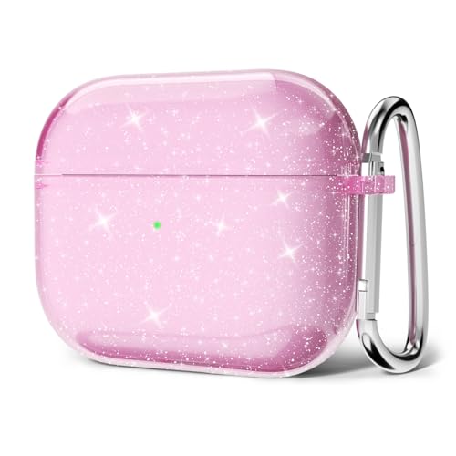 Svanove for Airpods 4 Case Clear Glitter, Sparkly Bling Cute Airpods 4th Generation Case with Keychain, Hard Shell Girly Y2k Trendy Aesthetic Airpods Cover Accessories for Women Girl, Pink