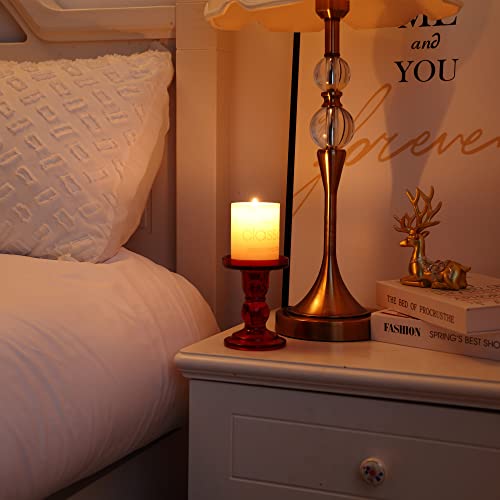 GMWD 3 Pcs Red Glass Candle Holder Set Clear, Christmas Candlesticks Holders Pillar Taper Candles Tealight Stand for Wedding Centerpieces Home Decorations Dining Table