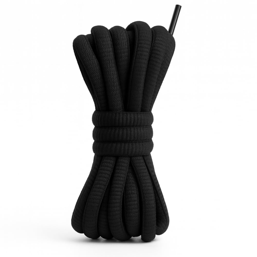 Smart Laces 120cm /47” Black Round Oval Sports Shoe Laces, look great in Trainers for Tennis Sports Basketball Football boots Athletics Runners Sneaker & Trainer Half Round Shoe Laces