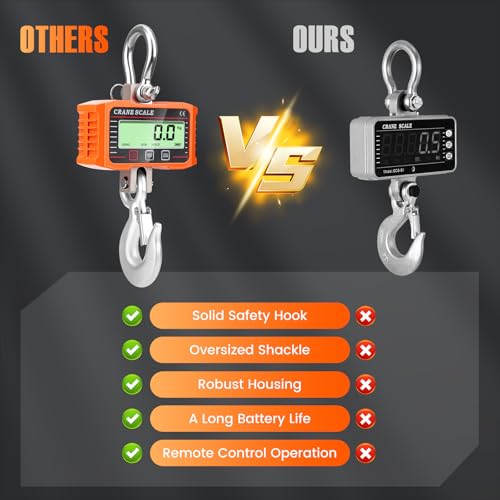 2000kg/4000lb Crane Scale, 2T Electronic Crane Scale,Industrial Pendant with Accurate Sensor, Large LCD Display and Remote Control for Farms (Orange)