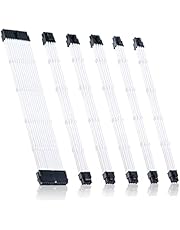 Braided ATX Sleeved Cable Extension Kit for Power Supply Cable Kit, PSU Connectors, 24 Pin, 8 Pin, 6 Pin 4 + 4 Pin, 6 Pack, with Cable Comb 24 Pieces Set 24-Pin, 8-Pin, 6-Pin (White)