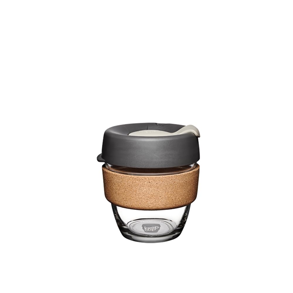 KeepCup Reusable Coffee Cup - Brew Tempered Glass and Natural Cork, S 8oz/227ml - Press