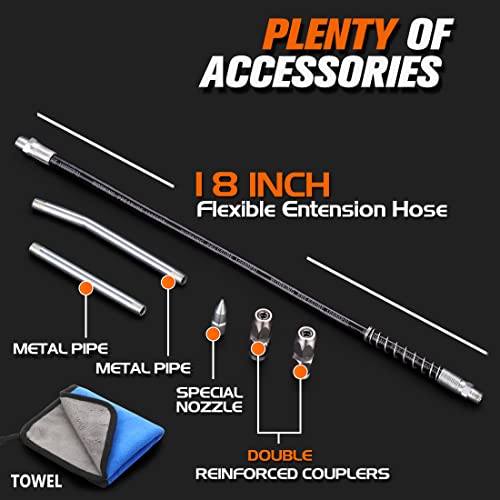 REXBETI Grease Gun, Orange Pistol Grip Grease Gun Set with 18 Inch Flex Hose, Heavy Duty Steel