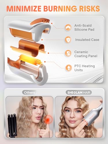 SHEGLAM Double Barrel Curling Iron 25 mm - Beach Waves, 5 Temperatures, Anti-Burn, Double Voltage