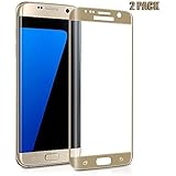 Galaxy S7 Edge Screen Protector, [2 Pack] CTREEY S7 Edge Tempered Glass Full Coverage 3D Curved HD Ultra Clear Film Anti-Scratch Anti-Bubble Screen Protector for Samsung Galaxy S7 Edge (2Pack-Gold)