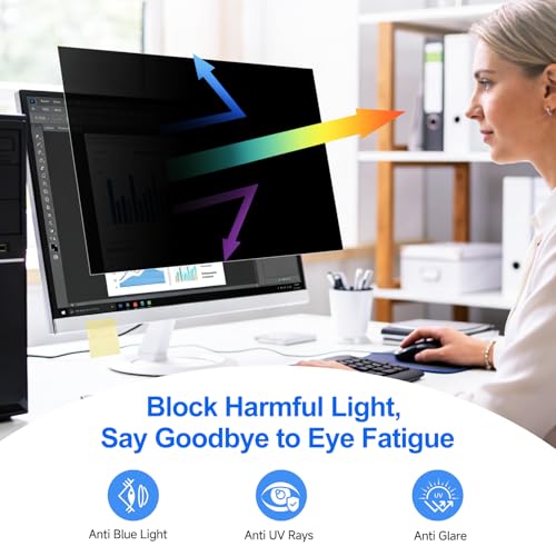 [2-Pack] Privacy Screen For Computer Monitor, 27-Inch 16:9 Aspect Ratio; Anti Spy/Bule Light/Glare And Eye Protection, 2 Install Ways Removable For Office, Airport, Cafe And Other Public Area; Diagonal 27 Inches, Width 23.53 Inches, Height 13.24 Inches