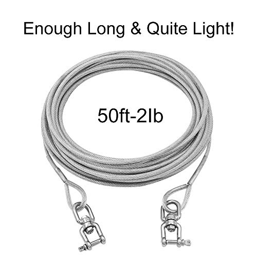 XiaZ 50 FT Tie Out Cable for Large Dogs, Dog Cable with 360°Rotate