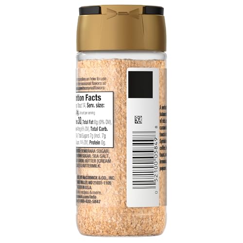 MCCORMICK FINISHING SUGAR, SALTED CARAMEL, RICH, CREAMY CARAMEL WITH A TOUCH OF SALT, ADD TO WARM BEVERAGES, SPRINKLE ON TREATS & SNACKS, NO COLORS FROM ARTIFICIAL SOURCES, 3.81 OZ