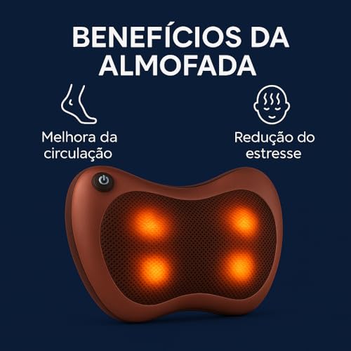 Almofada Massageadora Shiatsu com Aquecimento | 4 Pontos de Massagem, Massageador Elétrico, Para Pescoço Costas Pernas e Pés