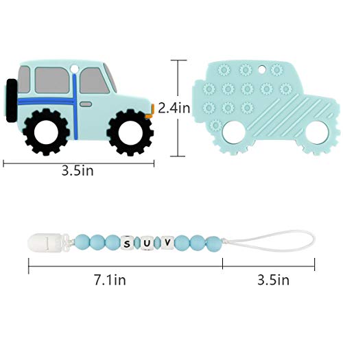TUXEPOC Baby Teether Toys,SUV Car Teething Toys with Silicone Pacifier Clips,Self-Soothing Pain Relief Soft Silicone Teether Training for Babies,Toddlers,Boy and Girl,Organic BPA Free