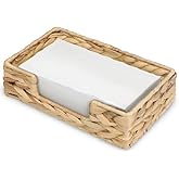 Graciadeco Disposable Guest Towel Napkin Basket Rectangular Water Hyacinth Napkin Holder Woven Rattan Wicker Table Dinner Paper Hand Guest Towel Napkin Basket Tray Caddy for Bathroom Kitchen