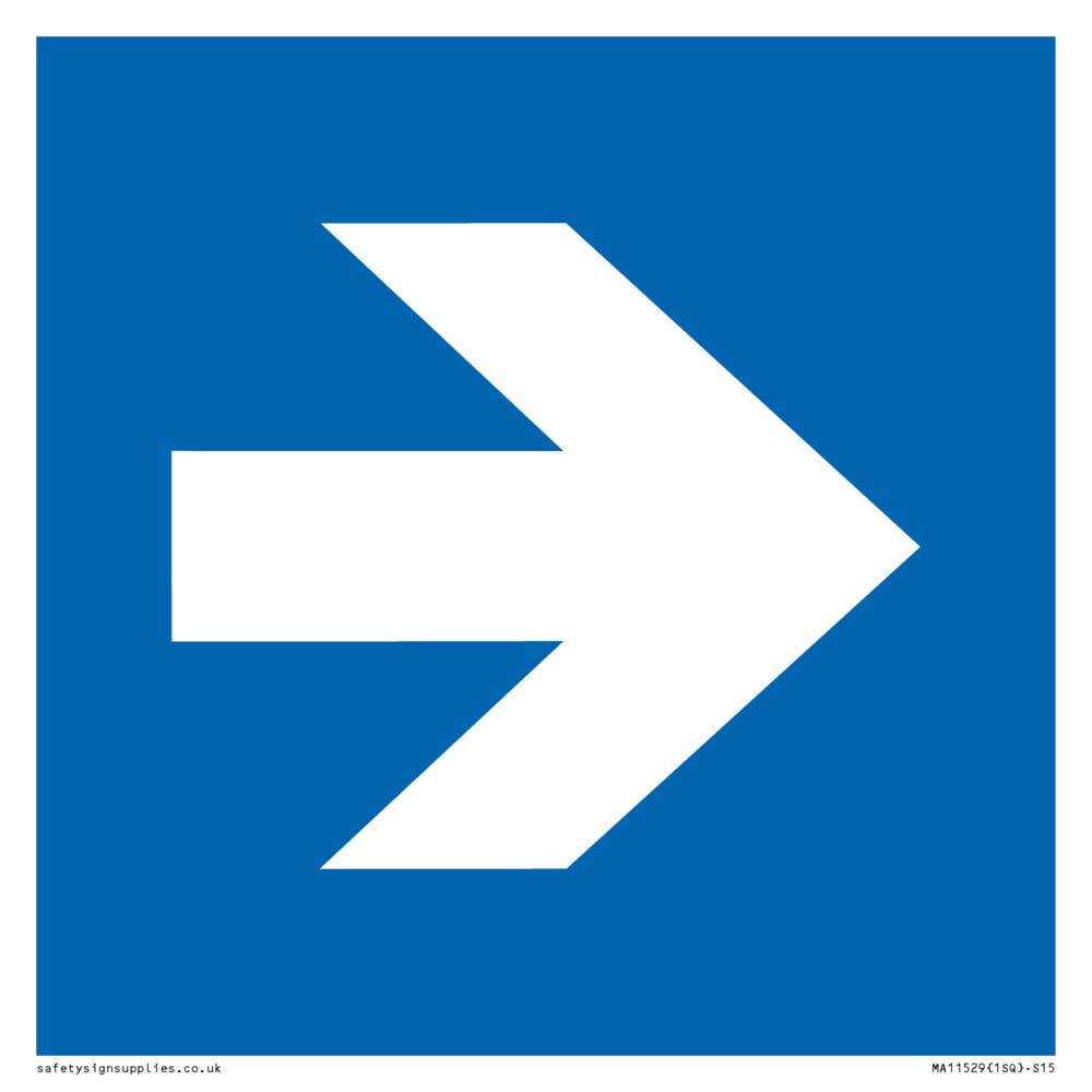 Viking Signs Custom Mandatory: Right arrow Sign - 150x150mm - S15, Blue/White