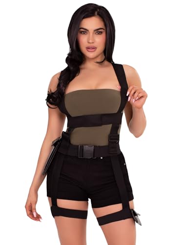 Leg Avenue Womens Utility Body Harness With Leg Garter and Multi-pocket Detail, Black, O/S