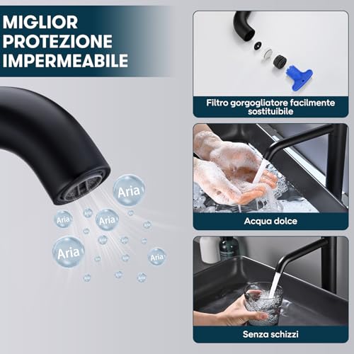 DETBOM 360° Swivel High Basin Mixer Tap Single Lever Hot and Cold Water, Bathroom Mixer Tap 304 Stainless Steel, Removable Aerator, Black