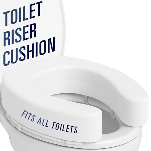 Vive Toilet Seat Riser Cushion for Seniors - Universal Fit - Raised Toilet Seat with High-Density Foam for Elongated & Standard - Firm Handle, Cushioned & Padded - Elevated Medical Handicap Lifter