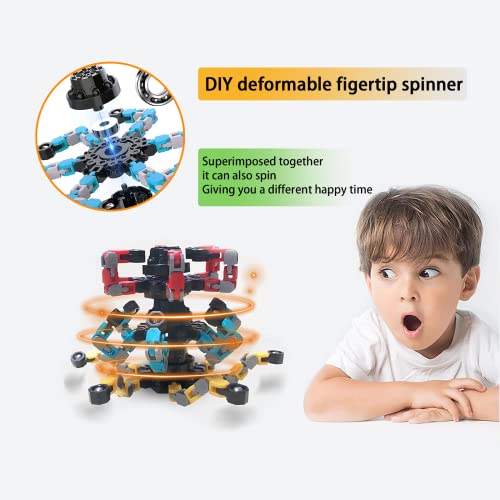Fidget Spinner DIY Deformable Decompression Toy Stress Relief Spinning Top High-Speed Rotating Mechanical Chain Robot Spin Gyro Creative Transformable Rotation Fingertip Spinner Gift (Yellow and RED)